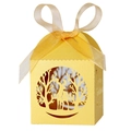 Détail de boîte de bonbons de Noël jaune avec silhouette de renne découpée au laser - Or