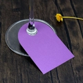 Close-up of a purple U-shaped wine glass escort card on a stem, matte paper texture - 8.5x5.7cm / Dark Purple