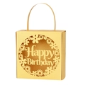 Detail of laser-cut Happy Birthday gold gift box with intricate daisy floral patterns - Gold