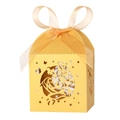 Elegant gold laser-cut wedding candy box with rose and butterfly patterns and a ribbon - Gold
