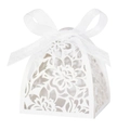 Weiße lasergeschnittene Hochzeit-Geschenkbox mit Blumenmuster und weißer Satinschleife - Weiß