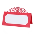 Elegant laser-cut red place card for weddings with white insert and scroll pattern - Pearlescent Red