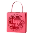 Deep pink laser cut Happy Birthday candy gift box with floral pattern and handle - Pearlescent Red