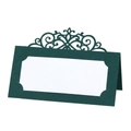 Laser-cut dark green table place card with white insert and elegant hollow vine pattern - Ink Green