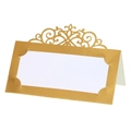 Elegant gold laser-cut table card with floral hollow frame and white paper insert - Reflective Gold