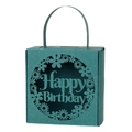 Detail of dark green paper gift box featuring laser-cut Happy Birthday floral design - Ink Green