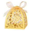 Elegant gold laser-cut flower candy box with matching ribbon bow for wedding gifts - Gold