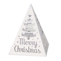 Lanterna a piramide natalizia bianca con stelle e alberi intagliati su superficie glitter - Stile Albero di Natale Traforato (灯罩-圣诞灯-1) / Bianco