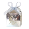 Detailed laser-cut silver candy box featuring rose and butterfly motifs with blue ribbon - Reflective Silver