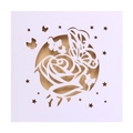 Close-up of laser-cut rose and butterfly card with elegant gold metallic inner layer - White and Brown