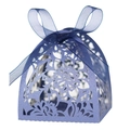 Elegant laser-cut hollow rose wedding candy gift box in blue with a decorative ribbon bow - Sapphire Blue
