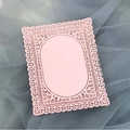 Elegant laser-cut pink lace card with floral patterns and scalloped edges for wedding - Pink