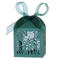 Laser-cut dark green favor box with floral patterns and a matching ribbon bow - Ink Green