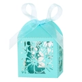Tiffanyblaue Geschenkbox mit Laserschnitt-Blumenmuster und hellem Organzaband-Schleife - Tiffany Blau