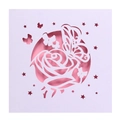Laser cut lavender rose and butterfly wedding card with metallic pink inlay - White and Pink