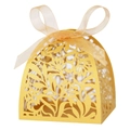 Elegant gold laser-cut hollow candy box with floral patterns and champagne ribbon - Gold