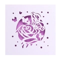 Intricate laser-cut wedding invitation featuring roses and butterflies on purple background - White and Purple