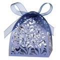 Detailed laser-cut hollow floral pattern on lavender gift box with blue ribbon bow - Sapphire Blue