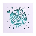 Intricate laser-cut wedding card featuring roses and butterflies with blue gradient detail - White and Cyan