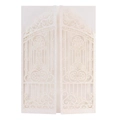 Close-up of laser-cut glitter wedding invitation with intricate gate hollow pattern - Glitter Ivory