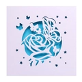 Carte d'invitation de mariage découpée au laser avec roses et papillons bleus - Blanc et Bleu Ciel