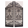 Detail of laser-cut black glitter gate wedding invitation with intricate scrollwork - Glitter Black