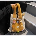 Sac à main au crochet fait main avec motifs fleurs colorées et design en maille blanche - Jaune