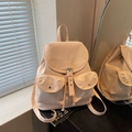 Mochila vintage minimalista beige melocotón con bolsillos dobles y solapa de cordón - Rosa
