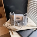Metallic silver hobo shoulder bag with adjustable strap and vintage metal buckle detail - Silver