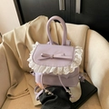 Mini mochila violeta claro con lazo, encaje blanco y detalles metálicos plateados - Púrpura