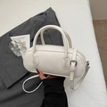 Chic white lychee pattern cylinder bag with dual handles and adjustable shoulder strap - Off-white Without Pendant