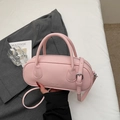 Pink lychee texture leather top handle cylinder bag with adjustable shoulder strap - Pink Without Pendant