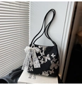 Black sequin tote bag with silver butterfly embroidery and pearl lace bow detail - With Charm / Black