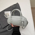 Light grey litchi grain pillow bag with dual top handles and adjustable shoulder strap - Grey Without Pendant