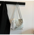 Light blue embroidered butterfly tote bag with white lace bow and pearl pendant - With Charm / Blue