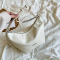 Chic cream white hobo underarm bag with adjustable strap and silver chain detail - White