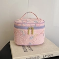 Rosa gesteppte Kosmetiktasche mit Sternstickerei und lila Reißverschluss für Make-up - Rosa