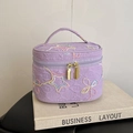 Tragbare lila Kosmetiktasche mit Stern-Stickerei und goldenem Doppelreißverschluss - Lila