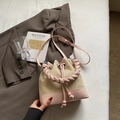 Pink woven straw bucket bag with braided handle and adjustable shoulder strap - Pink Without Pendant