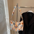 Cartoon forest print shoulder bag in white with fox and rabbit patterns - Beige Fox