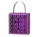 Detail of laser-cut cross pattern on purple metallic candy gift box with handle - Dark Purple