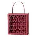 Laser-cut burgundy cross hollow gift box with geometric pattern and top handle - Dark Red