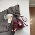 Burgundy faux leather bucket bag with python texture print and adjustable strap - Wine Red Without Pendant