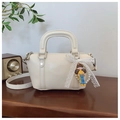 Creamy white mini Boston handbag with vintage style, featuring a cute doll charm and lace bow - With Charm / Off White