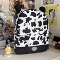 Cute cow print backpack with 3D ears and large capacity for students and travel - Cow Print Style (Without Charm)