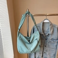 Borsa a tracolla minimalista in tela verde menta con tracolla regolabile e tasca zip - Blu