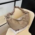 Stylish khaki hobo bag with pleated strap and large capacity crescent design - Brown