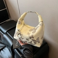 Chic cream PU leather handbag with silver sequined butterfly embroidery and ring handle - Yellow