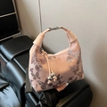 Pink sequin butterfly crossbody bag with silver metal ball charms and smooth fabric - Pink
