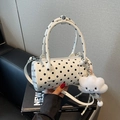 Borsa cilindrica bianca a pois neri con doppi manici e ciondolo a forma di nuvola - Beige (Con Ciondolo)